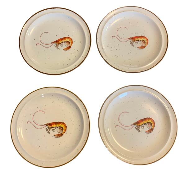 DH Holmes Stoneware Shrimp/Seafood 9” Luncheon Plates Set of 4 Creole Cajun NOLA - Picture 1 of 8